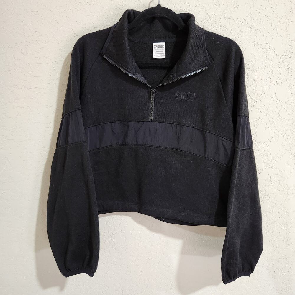 VS PINK Oversized Black Quarter Zip Pullover - Sweatshirt / Windbreaker Hybrid